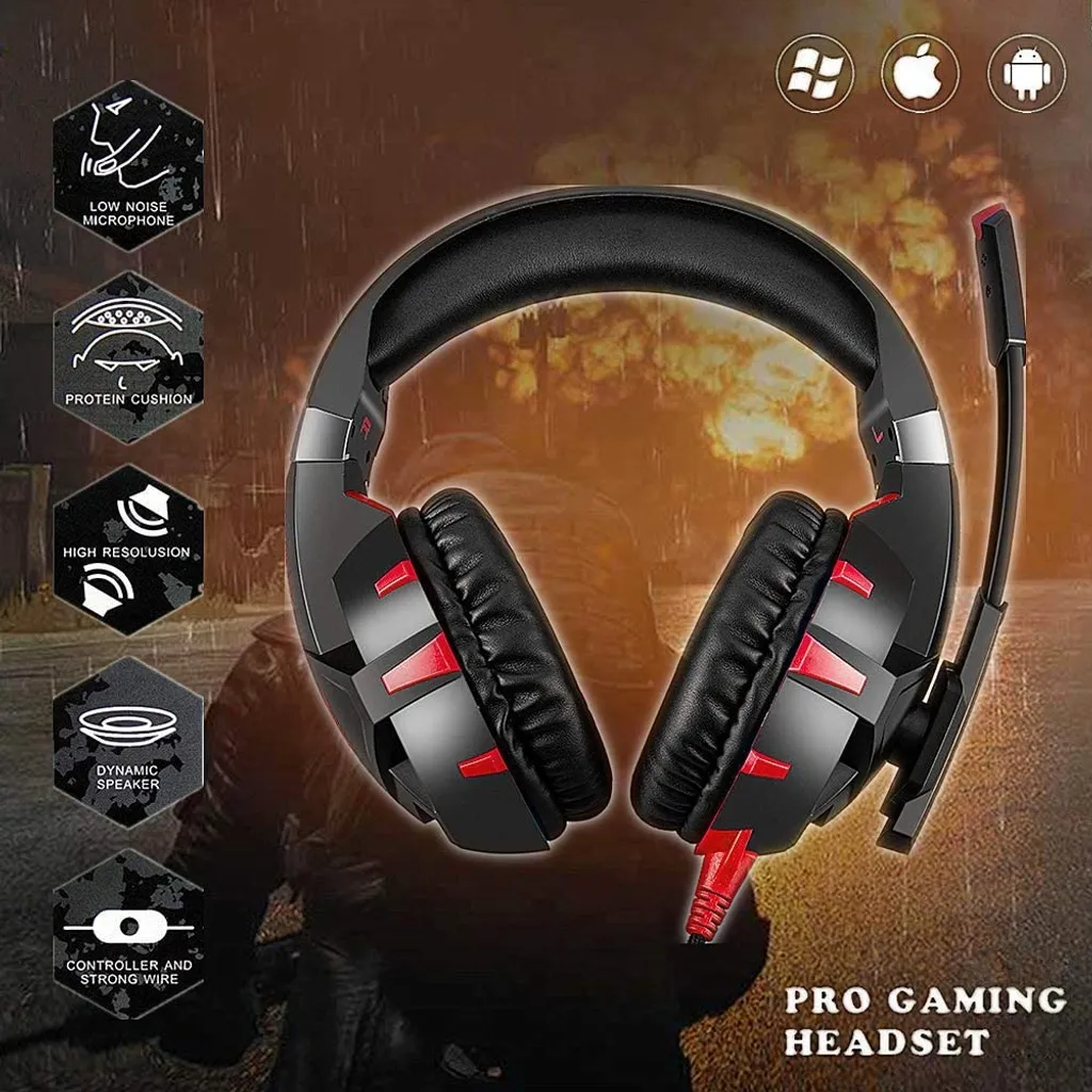 Casque Gaming Stéréo LED Rouge K2A Son Immersif avec Micro Antibruit PC - 2