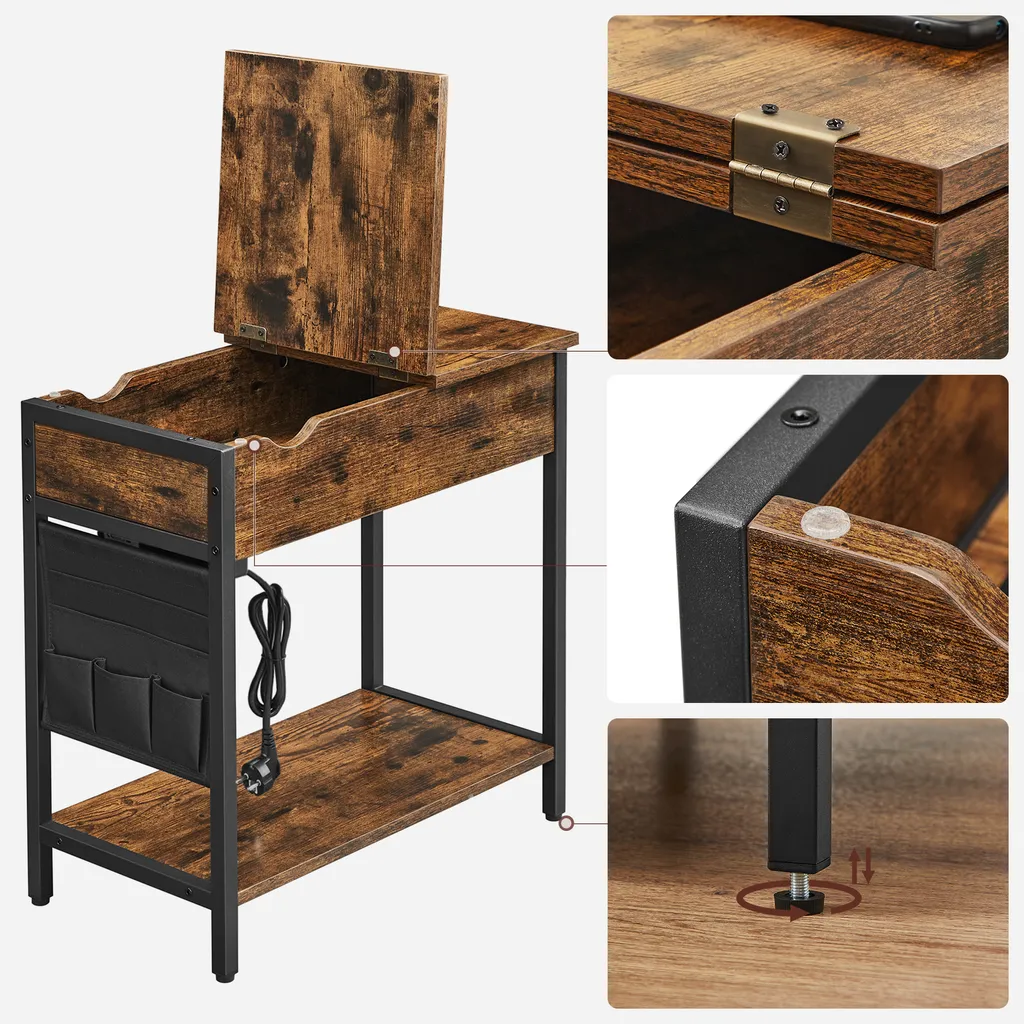 Petite table pliante industrielle avec station de charge USB intégrée - 8