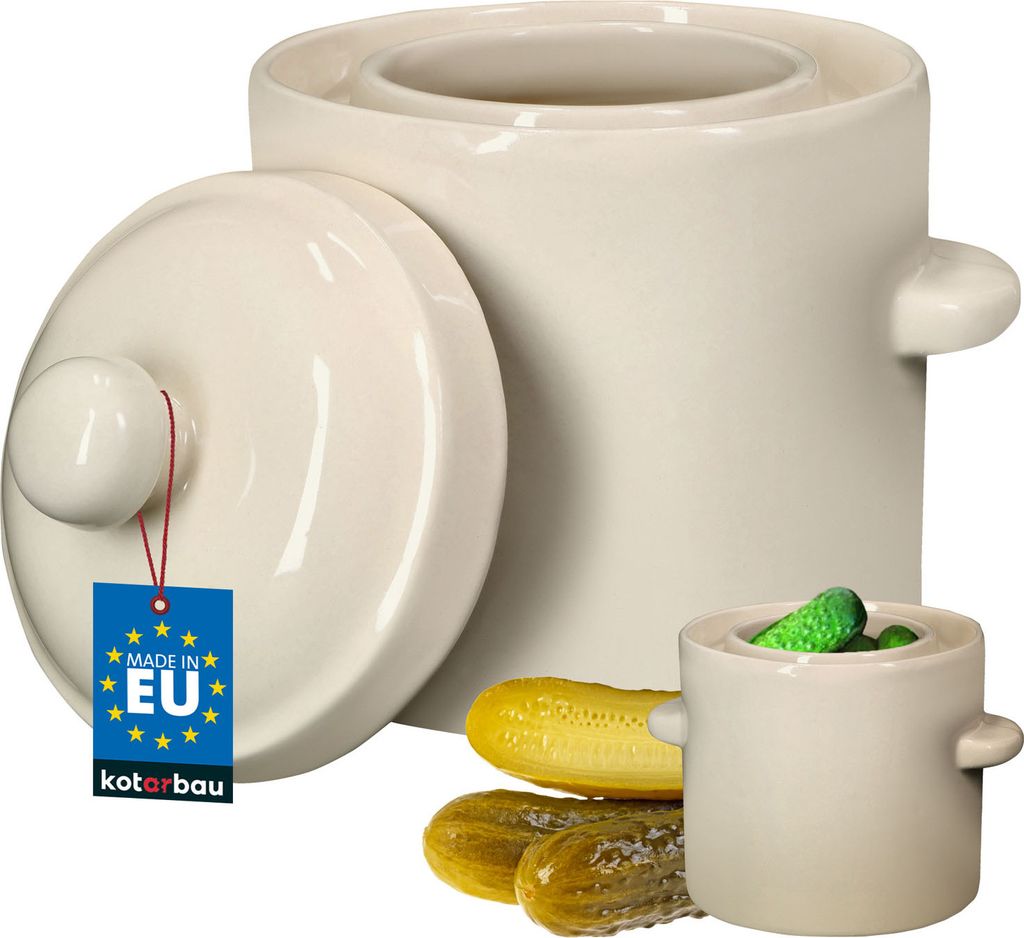 KOTARBAU Sauerkraut Gärtopf Sauerkrauttopf 1,8L Tontopf mit Deckel Steinguttopf Fermentieren Dauerkrautfass Gurkentopf Steingut Rumtopf Einlegto...