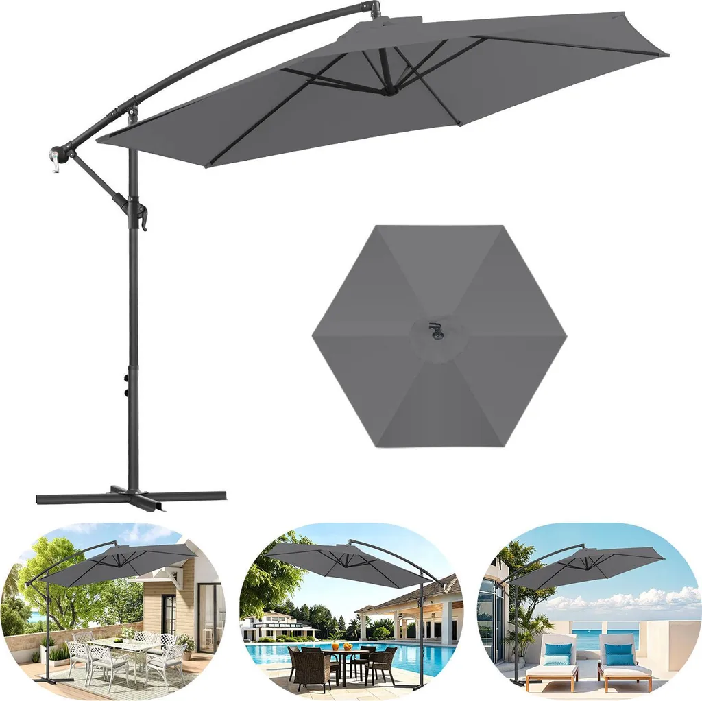 Ombrellone Izrielar 3 m grigio – Ombrellone moderno per terrazze, giardini e piscine - 15