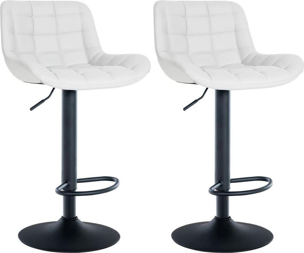 2-teiliges Set eleganter Barhocker - Barhocker - Höhenverstellbar | Farbe: Weiß | Material: Kunstleder
