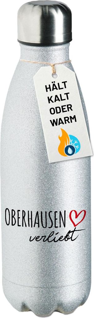 Huuraa Trinkflasche Oberhausen verliebt 500ml Silver Edelstahl Wasserflasche Trinkflasche Geschenkidee