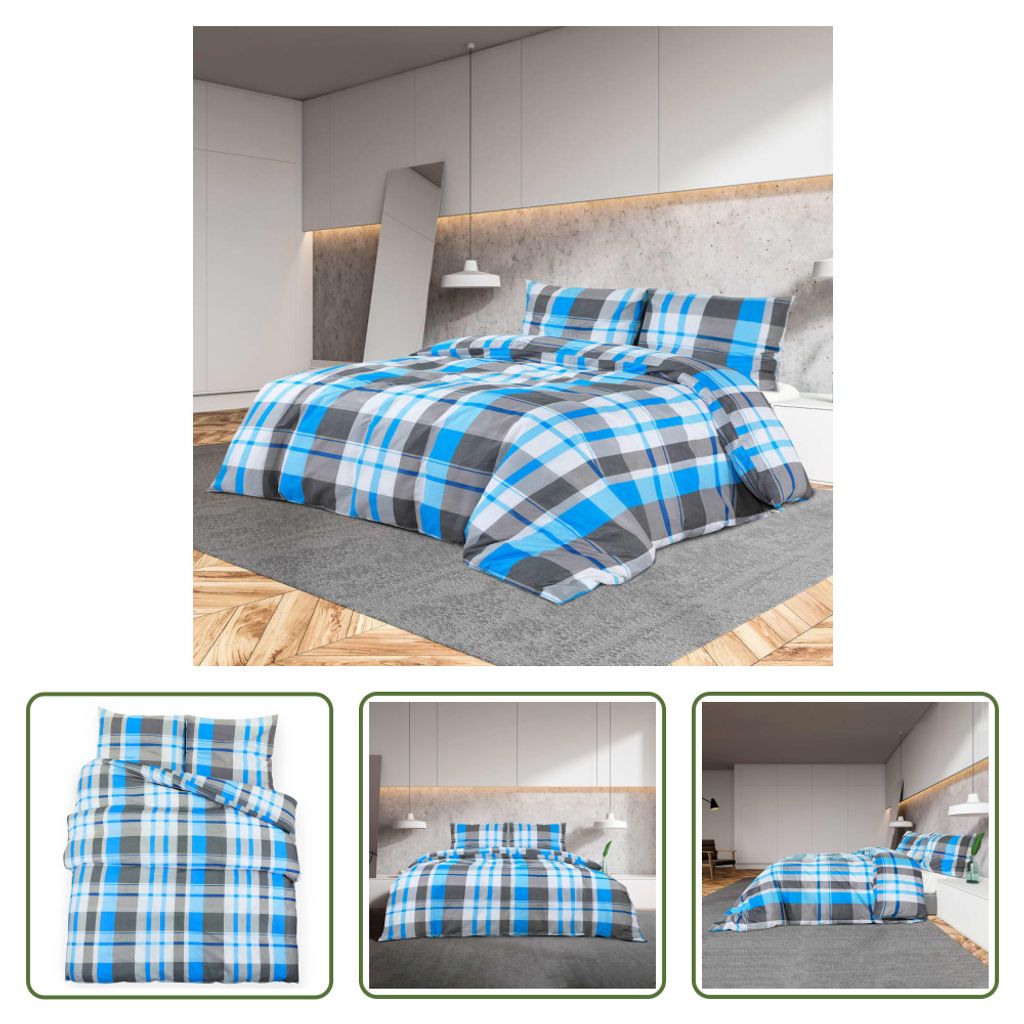 The Living Store Bettwäsche-Set Blau und Grau 200x200 cm Baumwolle