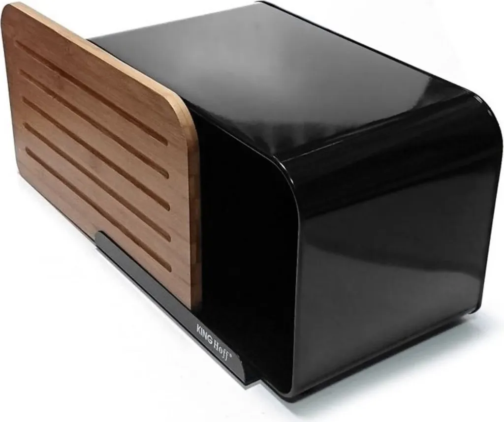 Portapane Kinghoff KH-1071 Design Acciaio Nero e Bamboo | Shop Online - 3