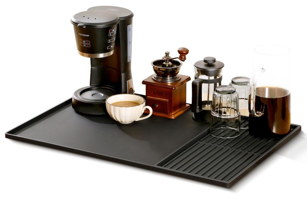Abtropfmatte für Geschirr, 40,5 x 61 cm, Kaffeemaschinenmatte, Silikonmatte mit Abtropffläche von 19 x 40 cm, Spülbecken-Trockenmatte, hitzebest...
