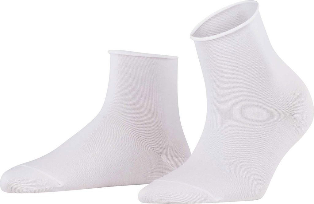 FALKE Damen Quarter Socken - Baumwolle Touch, Baumwolle, Rollbündchen, Logo, einfarbig, lang Weiß 39-42