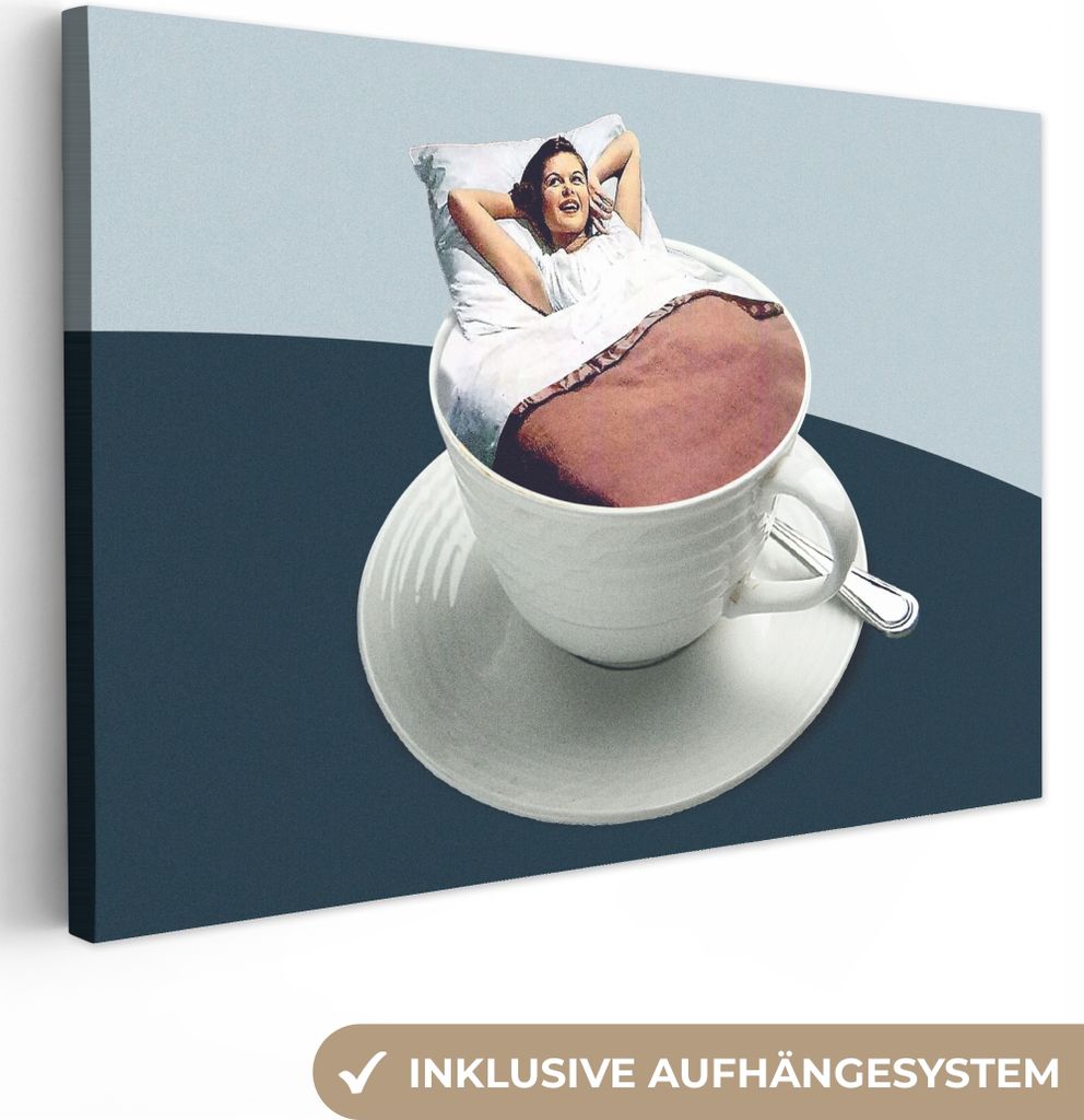 MuchoWow - Leinwandbilder - Frau - Kaffee - Jahrgang, Wandbild, Wanddeko Bilder Wohnzimmer, 30x20 cm