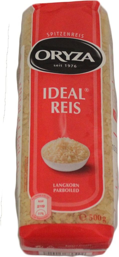A bag of Oryza Ideal Reis Langkorn parboiled rice.