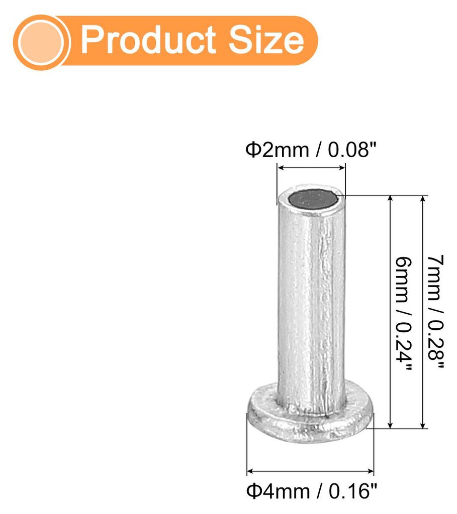200 Stš¹ck Halbhohlnieten, 2mm x 6mm Aluminium Flachkopf Halbhohle Nieten fš¹r Industrie Haushaltsreparatur Befestigung, Silber