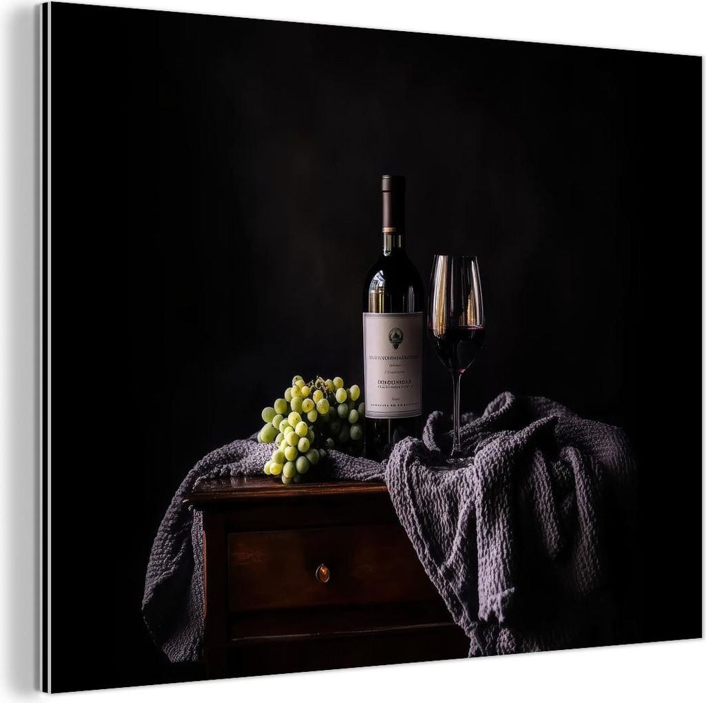 MuchoWow Wanddekoration Metall Metallbild Wandkunst 80x60 cm Trauben - Wein - Rot - Tafel MuchoWow Aluminium Gemälde - Alubild