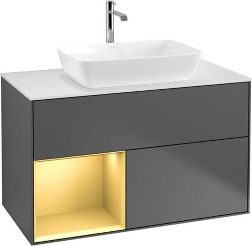 V&B Waschtischunterschrank Finion 100, Pl wh. m, Reg gol m Lac, Anthrac. m