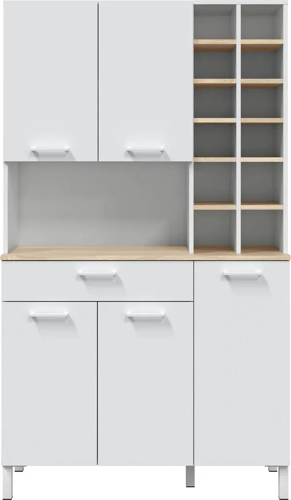 Vaisselier Buffet de Cuisine Haut avec Casiers et Tiroir Kira H186 cm