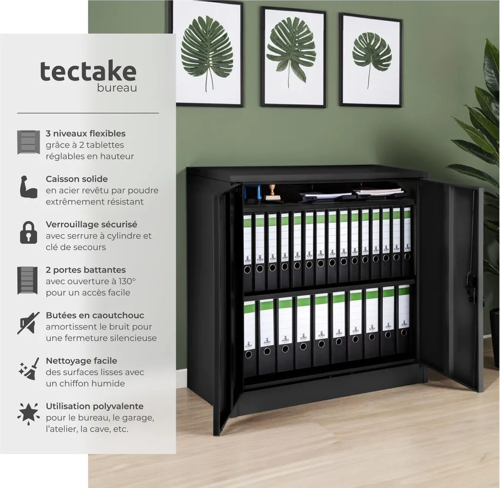 Armoire métallique noire 90x40x90cm : stoppez le désordre au bureau