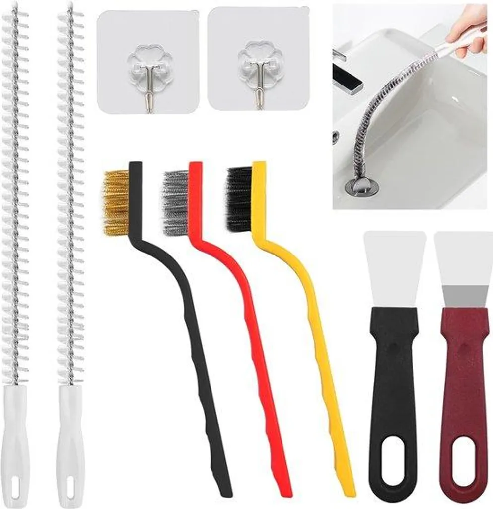 Kit brosses de nettoyage 9 pièces pour canalisations et tuyaux flexibles