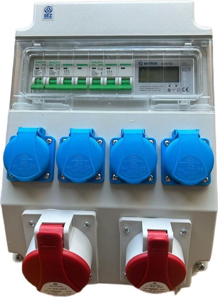 Wandverteiler Stromverteiler CEE 32A 16A 230V Schuko mit Sicherungen LS / Stromzähler LCD / ROS11/x-21/S 97V-2