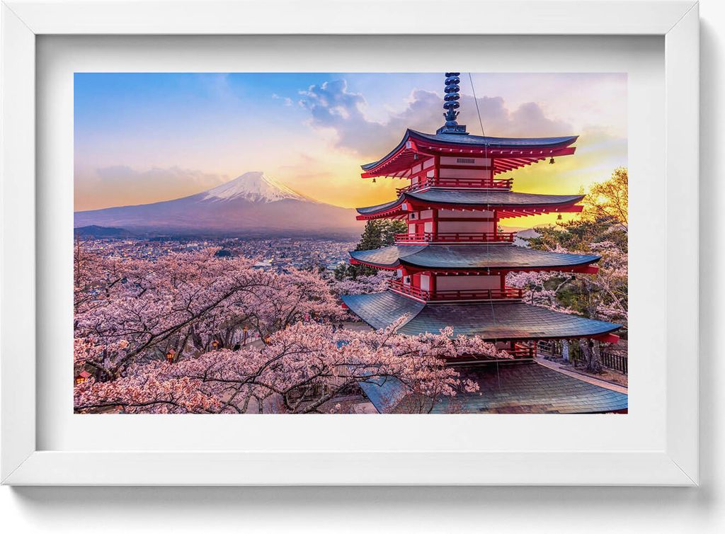 Japanische Architektur– Wandbild mit Rahmen – Gerahmtes Bild – Wanddekoration – 30x20 cm – Weiß Rahmen