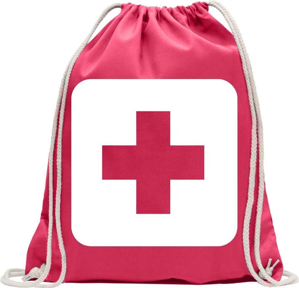 Kiwistar - Turnbeutel - pink - Erste Hilfe Stelle Piktogramme - Fun Rucksack Sport Beutel Gymsack Baumwolle mit Ziehgurt