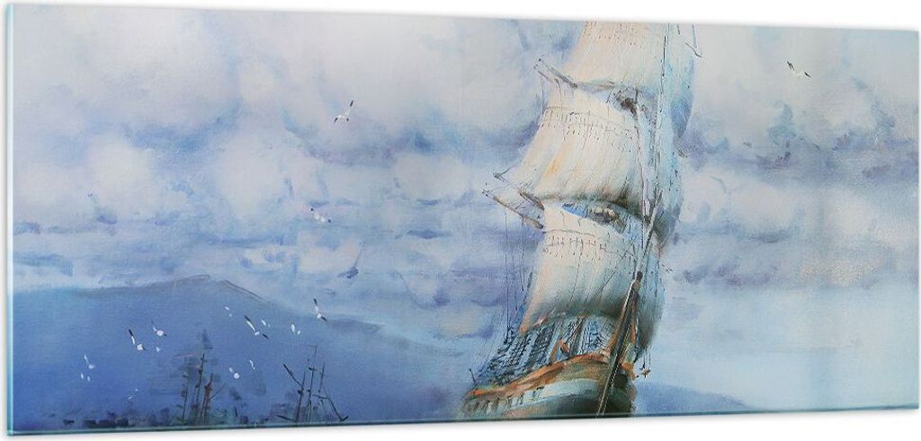 Bilder auf glas - Meer Segelschiff - 100x40cm - Glasbilder - Wandbilder - Kunstdruck - zum Aufhängen bereit - Wanddekoration aus Glas - Glas Bilde...