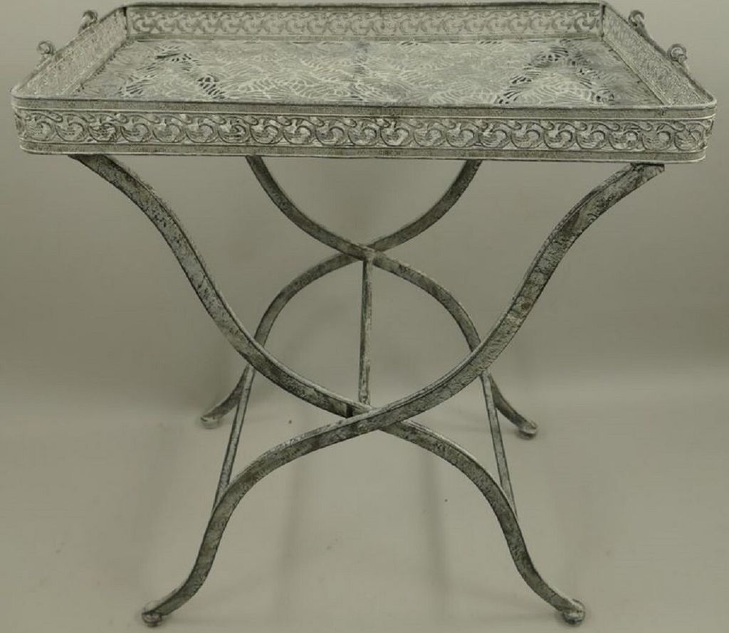 Casa Padrino Jugendstil Gartentisch Antik Grau 60 x 40 x H. 70 cm - Klappbarer Metall Tisch mit Tragegriffen - Garten & Terassen Möbel