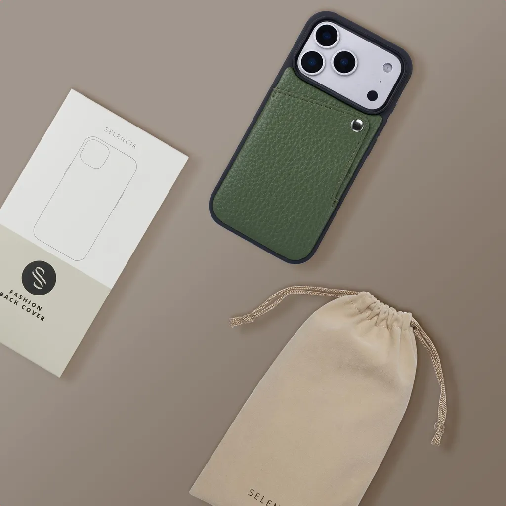 Custodia Professionale Selencia Riva iPhone 17 Pro Sage Green Porta Carte - 7