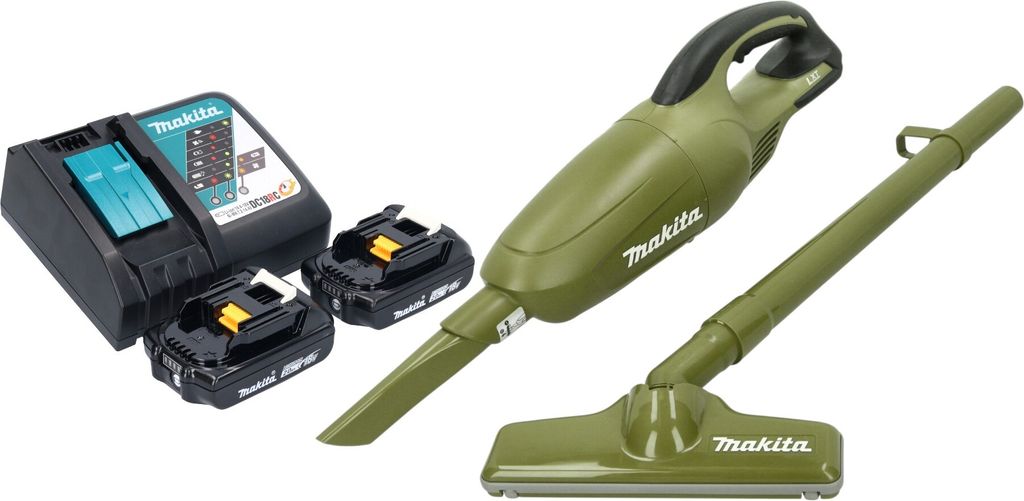 Makita DCL 180 RA2O Akku Staubsauger 18 V 0,65 l Olive Outdoor Adventure Serie + 2x Akku 2,0 Ah + Ladegerät