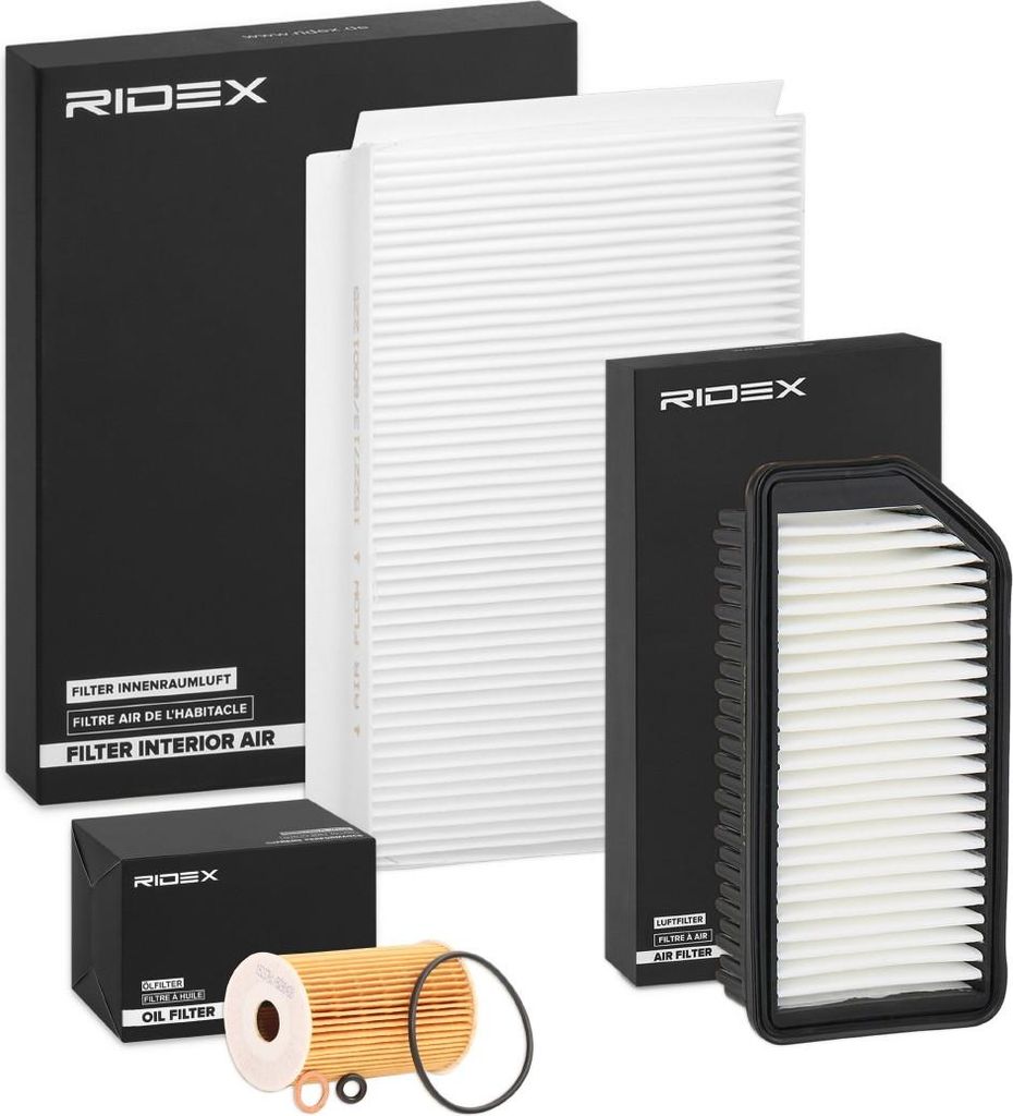 RIDEX Filterset Inspektionspaket Filtersatz für FORD Transit Mk6 Kasten (V347, V348, FA) für RENAULT KANGOO (KC0/1) für HYUNDAI i30 (FD) für TO...