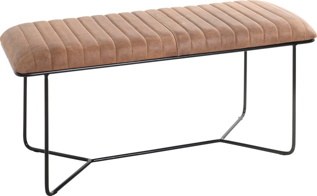 HAKU Möbel Sitzbank Bank braun, schwarz - Echt Leder, Metall, B/H/T: 100x48x38 cm
