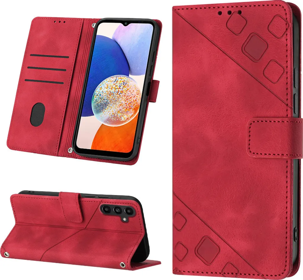 Custodia Samsung Galaxy A05S Rossa in Pelle con Rilievo - Portafoglio Premium