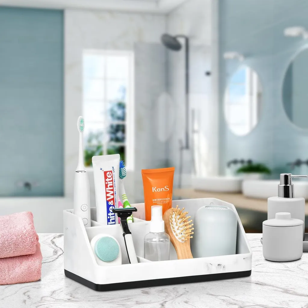 Porte-brosse à dents 5 compartiments effet marbre blanc 5G Organisateur