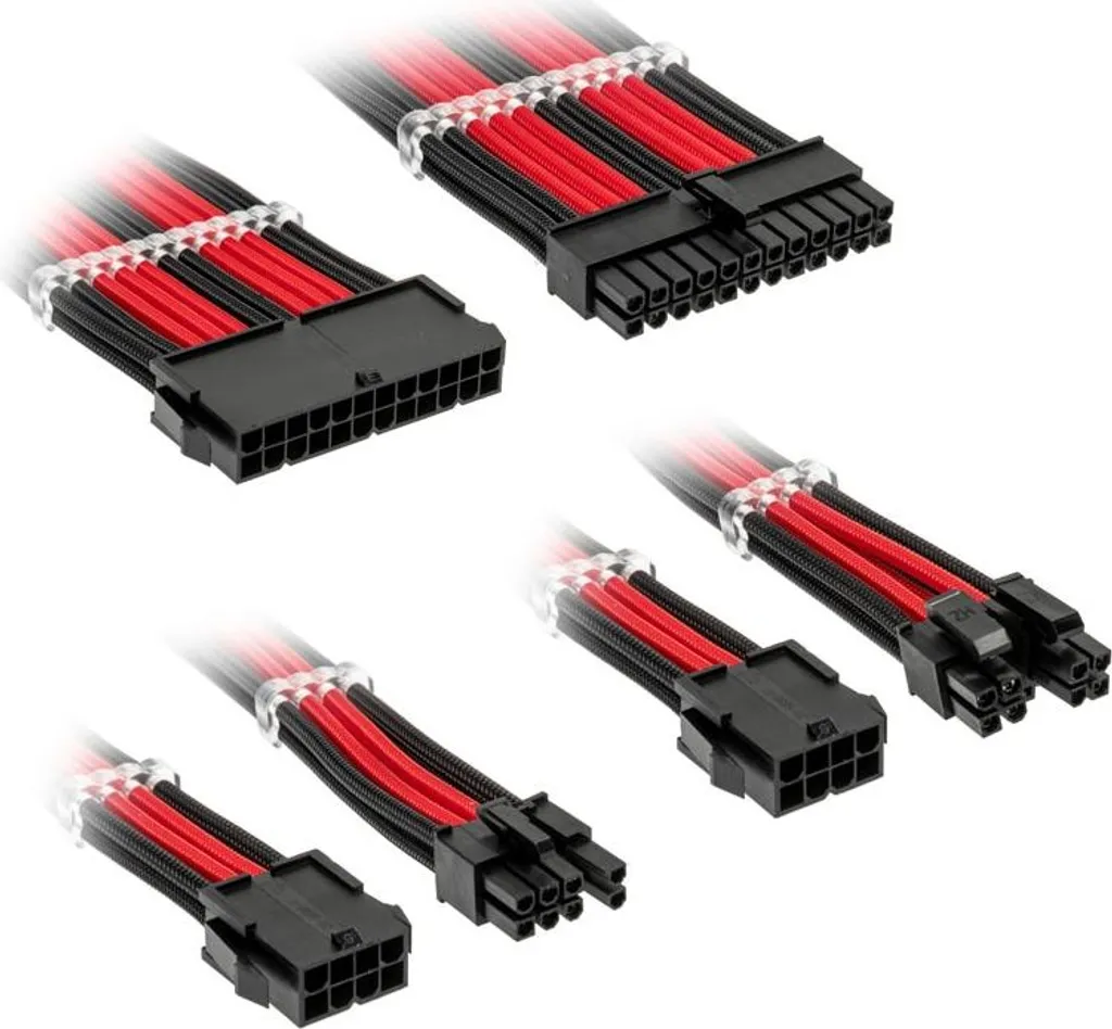 Rallonge Câble Alimentation PC Tressée Rouge et Noir pour Gaming Setup