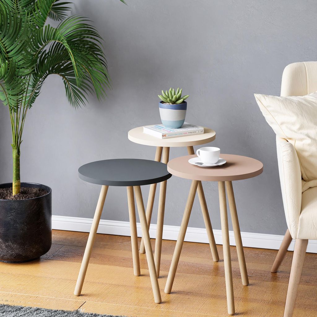 Carenza Home 3er Beistelltisch Set Rund Anthrazit Creme Produktbild 