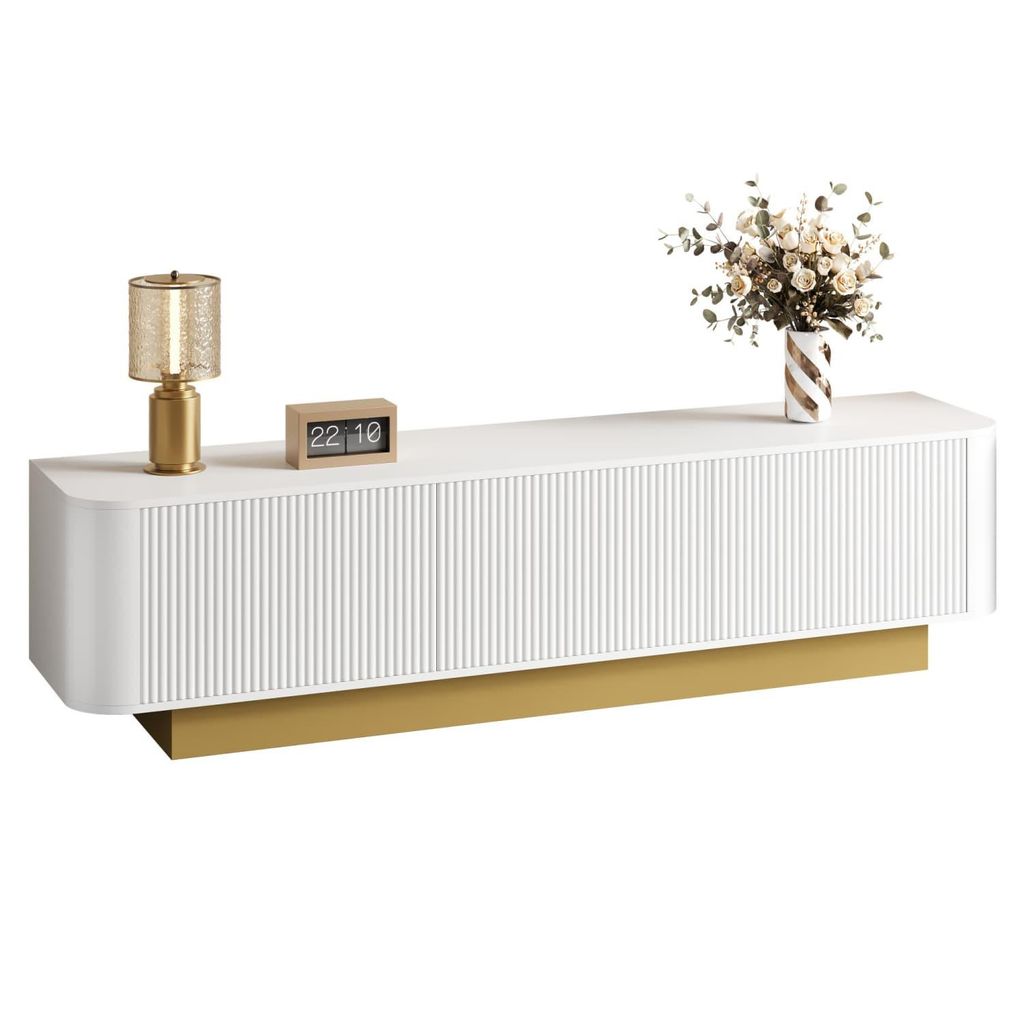 Modernes TV-Lowboard mit Stauraum – Abgerundetes Design, Kabelmanagement, Texturfront, – Medienkonsole Wohnzimmer