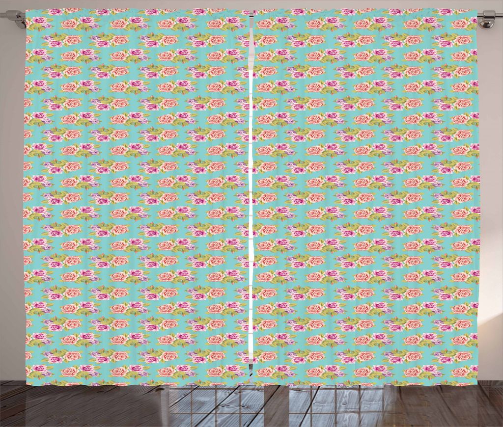 ABAKUHAUS Valentinstag Rustikaler Vorhang, Rose Bouquet, Wohnzimmer Universalband Gardinen mit Schlaufen und Haken, 280 x 245 cm, Mehrfarbig