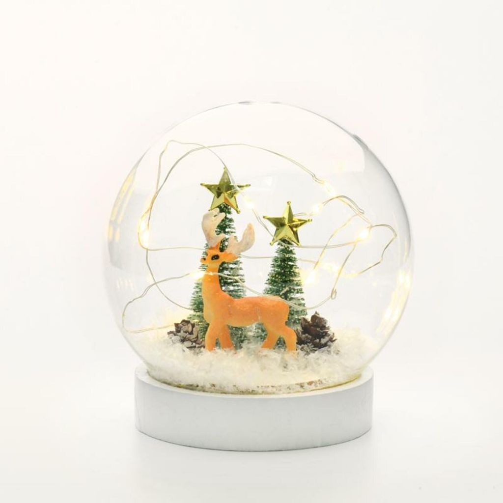 ACA Beleuchtete Schneekugel aus Glas mit Hirschmotiv, 10 Mini-LEDs (2x AAA), batteriebetrieben, Schutzart IP20, Durchmesser 12 cm, X07101131