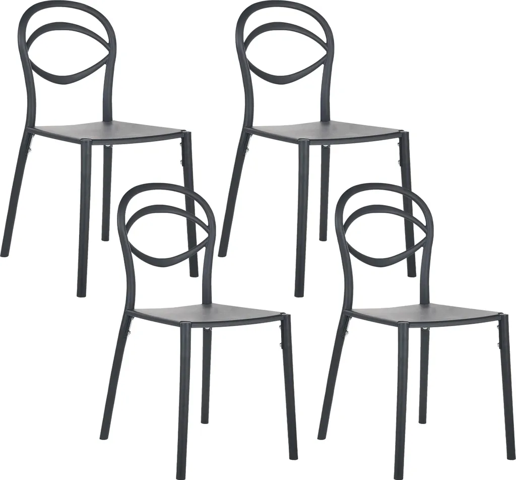 4 chaises de jardin durables en polypropylène noir résistantes aux UV