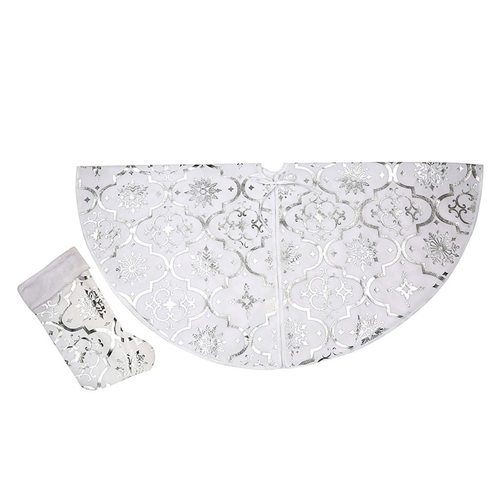 1 Set Christmas Style Tree Rock auffällige Polyester Schöne Schneeflockenmusterbaum Teppich für Zuhause-Weiß