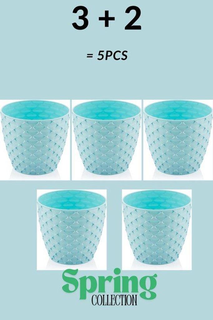 5 Runden Lichtblaue Blumentöpfe mit Abfluss und Wasserauffang für Innen und Außen - Cappadocia Design