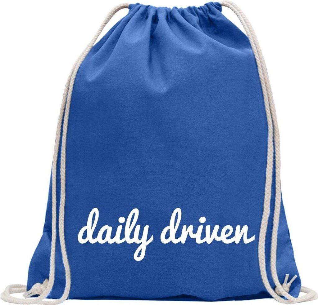 Kiwistar - Turnbeutel - royal - daily driven - Fun Rucksack Sport Beutel Gymsack Baumwolle mit Ziehgurt