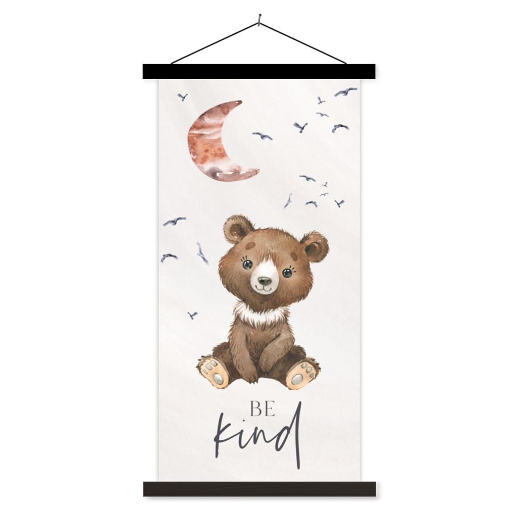 MuchoWow Textilposter Sprichwörter - Kind sein - Kinder - Teddybär - Aquarell 60x120 cm mit schwarzem Rahmen - Magnete