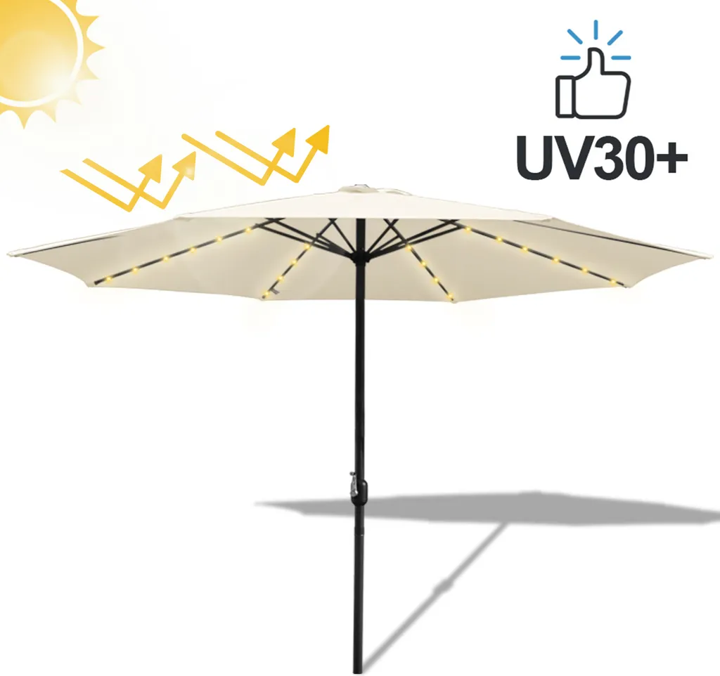 Ombrellone Decentrato Jayseuw 3.5m Beige con Luci LED e UV Protection