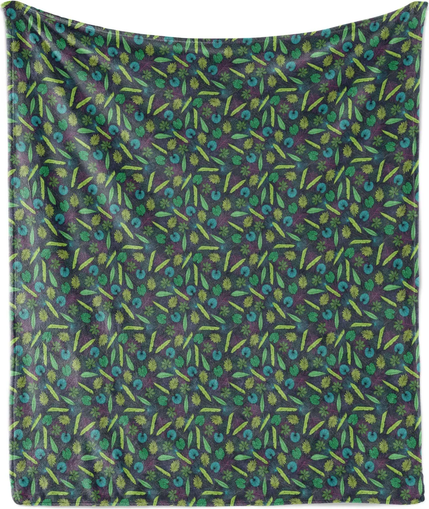 ABAKUHAUS Coperta in morbido pile di flanella botanico, piante tropicali della giungla, motivo ripetitivo con foglie di palma monstera, 175 x 230 cm, verde acqua