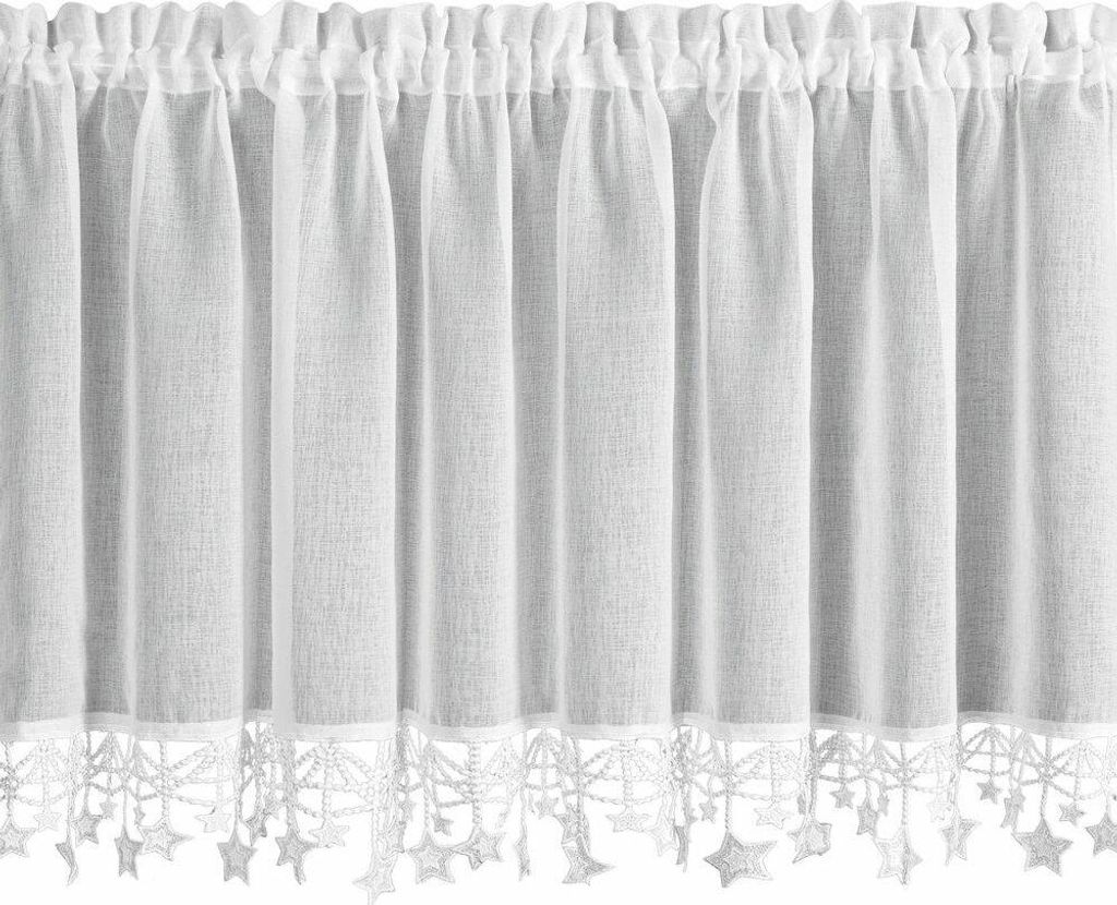 EUROFIRANY | Bistrogardine - Scheibengardine - weiß mit Sternen - 60 x 150 cm - Weihnachtsvorhang