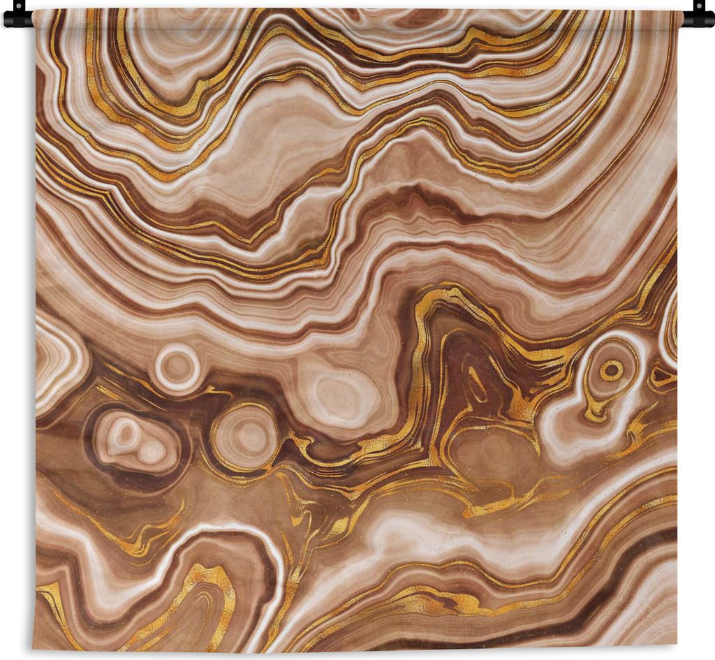 MuchoWow Wandteppich Wandbehang Marmor - Braun - Kreis 90x90 cm Tapisserie Dekoration Wandtuch - Wandaufhänger