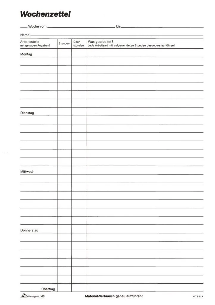 RNK Verlag 165 Blocco Note Settimanale A4 100 Fogli | Planner Ufficio