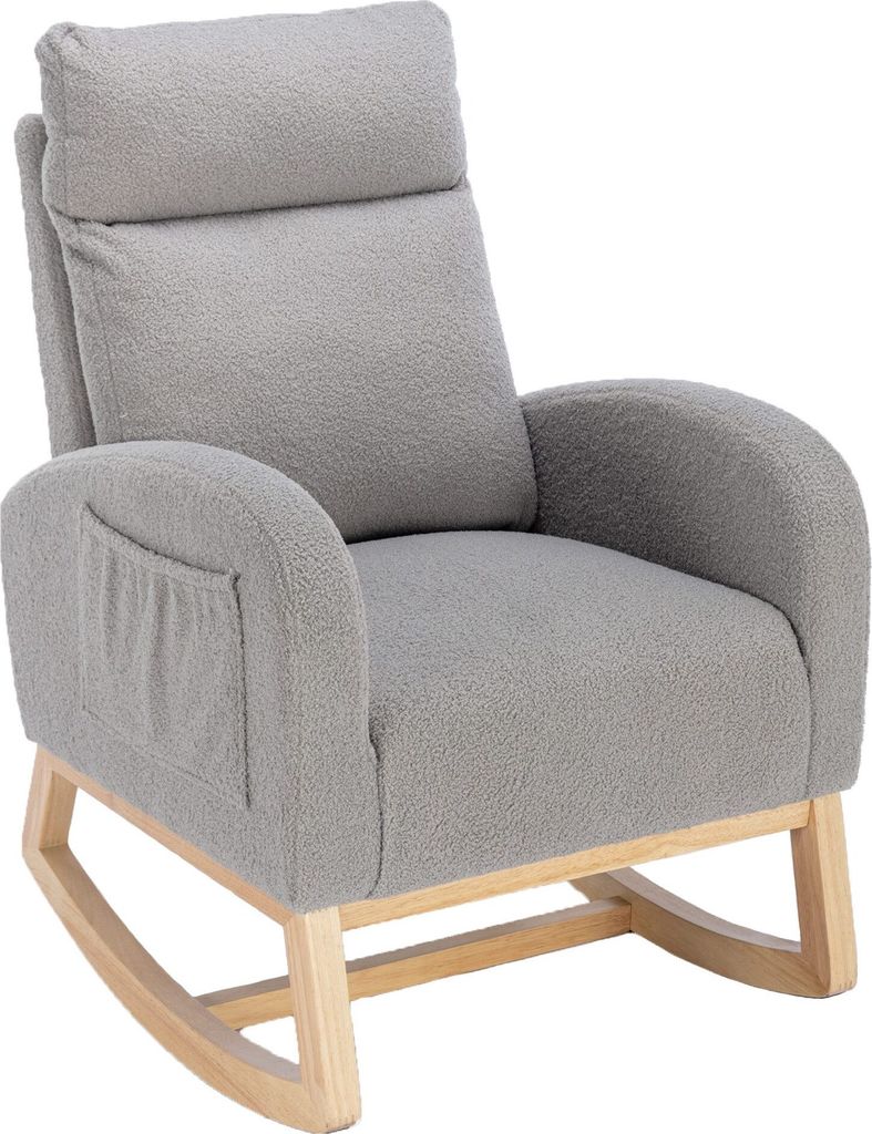 Schaukelstuhl Sitzflaeche gepolstert Loungesessel Polsterstuhl Wohnzimmer Sessel Schlafzimmer Stuhl Teddy Samtstoff gepolstert Hellgrau