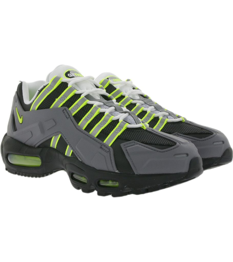 NIKE Air Max NDSTRKT AM 95 Damen Sneaker 90er-Style Lauf-Schuhe mit TPU-Cage CZ3591 002 Grau/Neon-Gelb, Größe:42 1/2