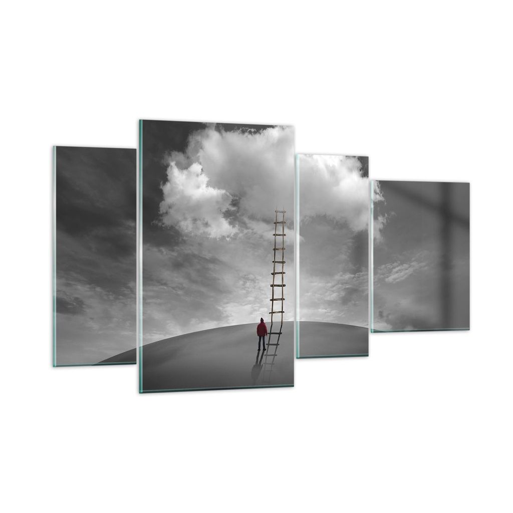 Bilder auf glas - 4 Teile - Symbol Leiter Himmel - 120x70cm - Glasbilder - Wandbilder - Bilder - zum Aufhängen bereit - Wanddekoration aus Glas - ...