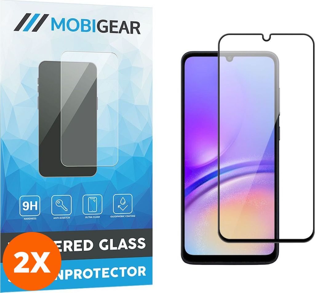 Mobigear Premium 4.99 Samsung Galaxy A05 Panzerglas Gehärtetes Glas Displayschutz - Hüllenfreundlich - Schwarz (2er Pack)