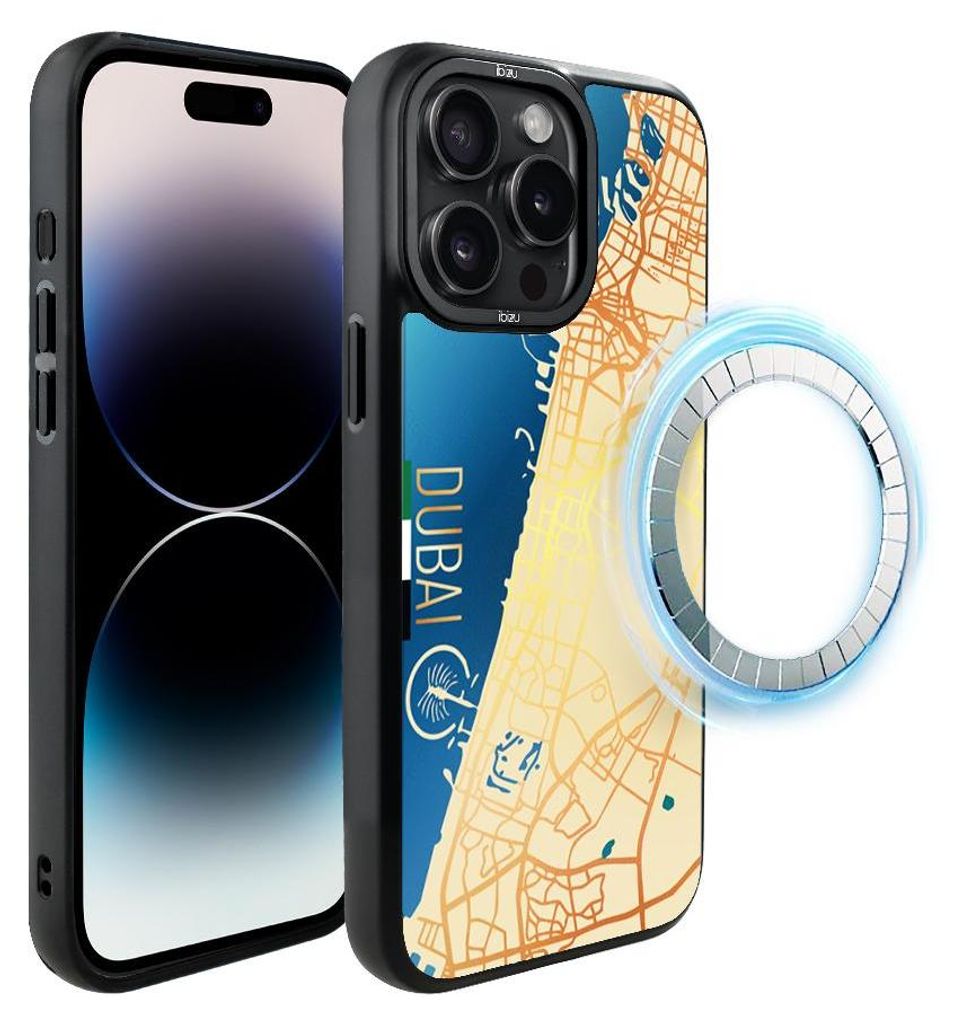 Schutzhülle für das iPhone 14 Pro Max, MagSafe-kompatibel, mattschwarze Seiten, Karte von Dubai