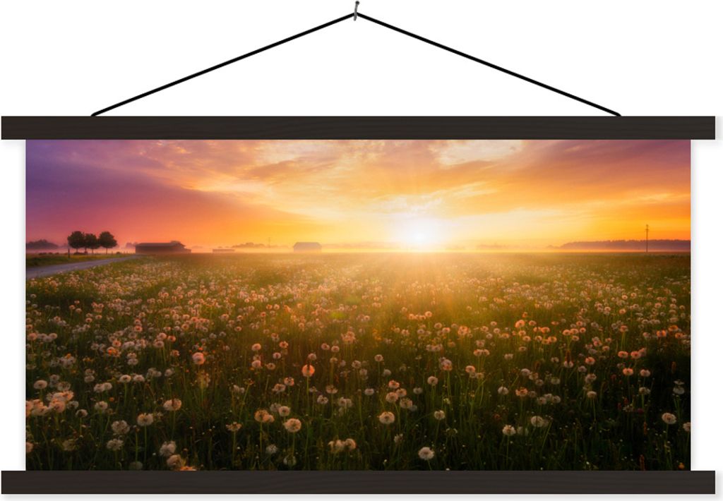 MuchoWow Textilposter Sonnenuntergang - Blumen - Farben 120x60 cm mit schwarzem Rahmen - Dekoration Schlafzimmer